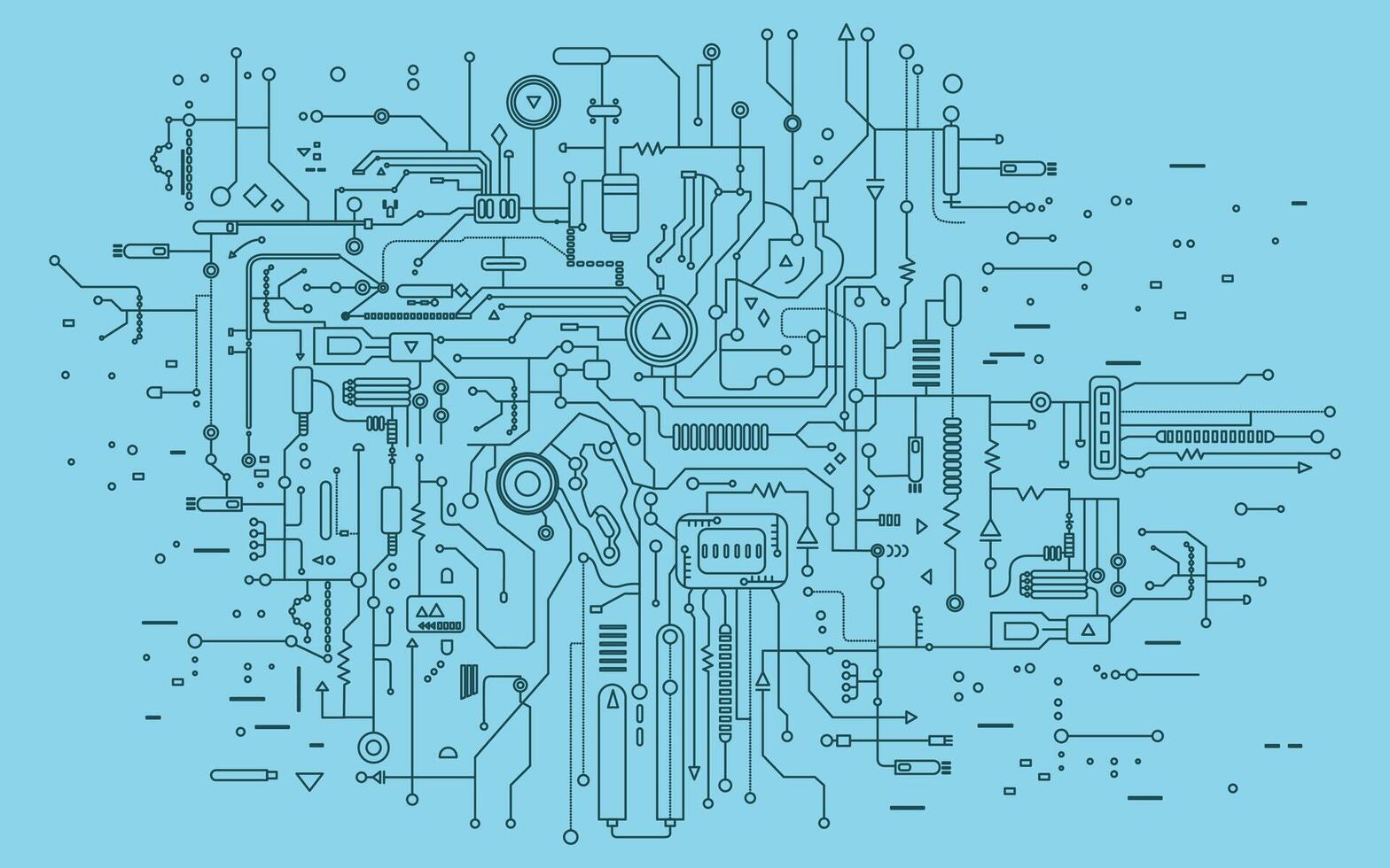 AI concept. Circuit board illustration in the outline. Technology background. Abstract AI circuit board background. vector