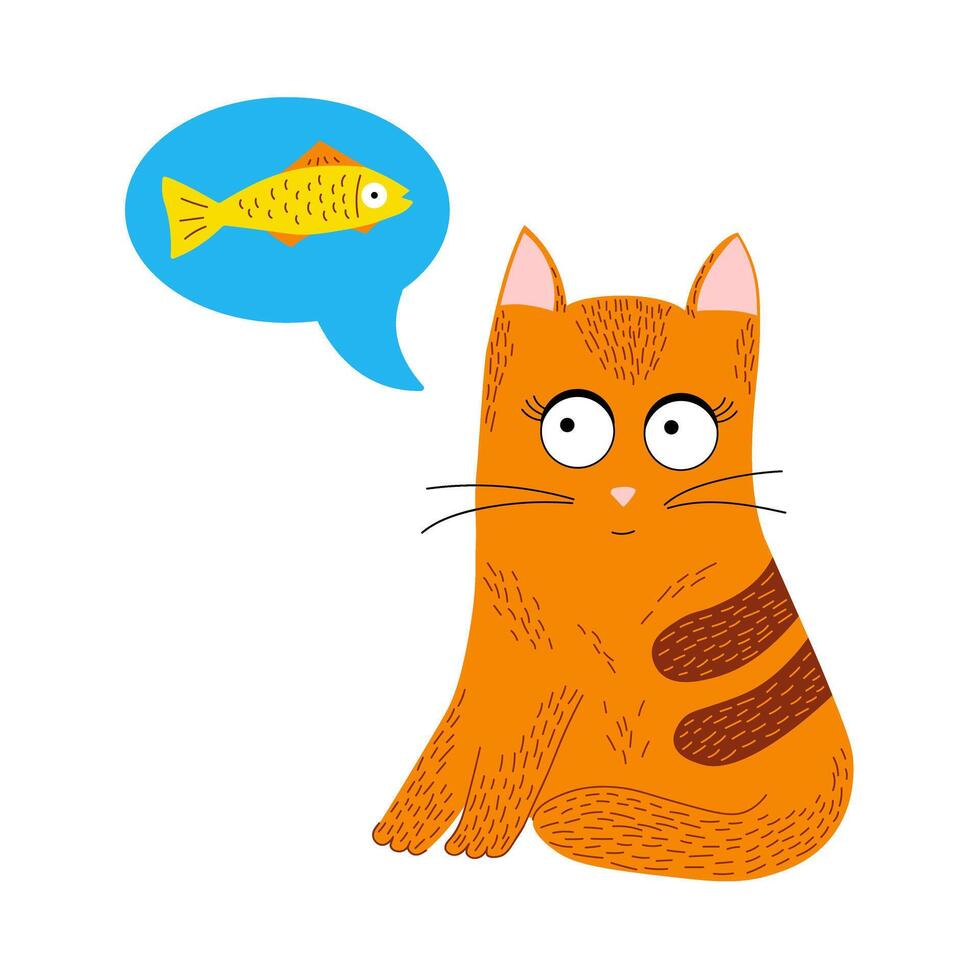 Red Cat Sits and Dreams of Goldfish vector