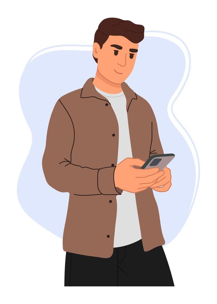 Man using mobile phone. Modern flat illustration. vector