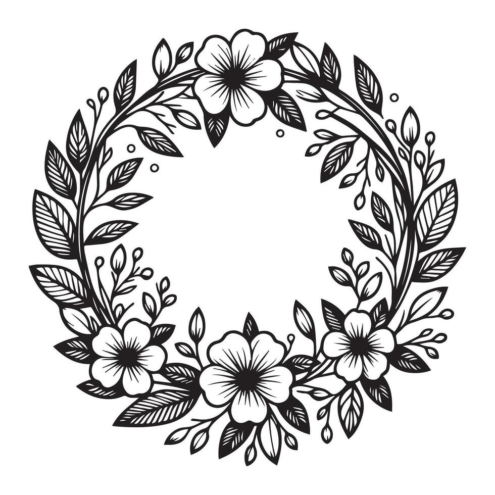Intricate floral wreath mandala design for coloring pages, art therapy, and creative relaxation vector