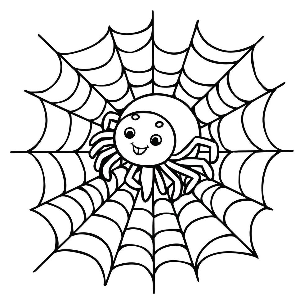 Cute spider on web coloring page outline illustration vector
