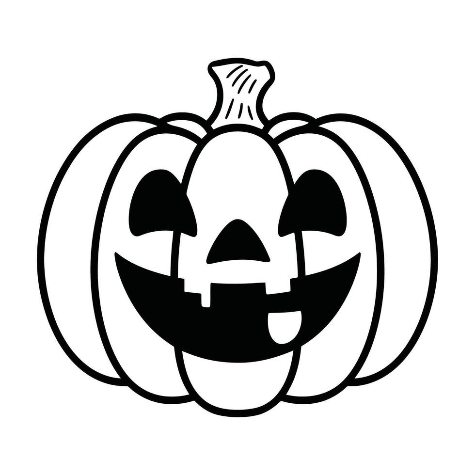 Cartoon pumpkin with a jack-o'-lantern face and green leaf vector