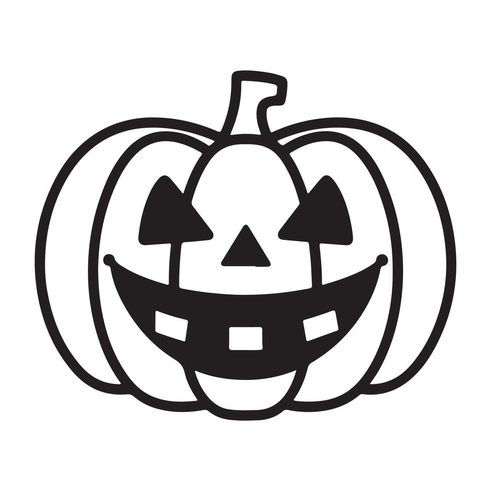 Cartoon pumpkin with a jack-o'-lantern face and green leaf vector