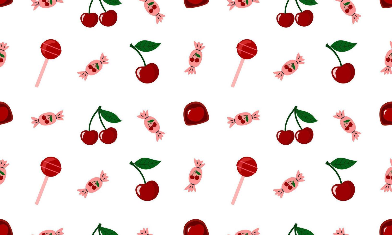 Sweet lollipops with cherry flavor seamless pattern. Hard candy with taste cherry. Flat illustration isolated on white background vector