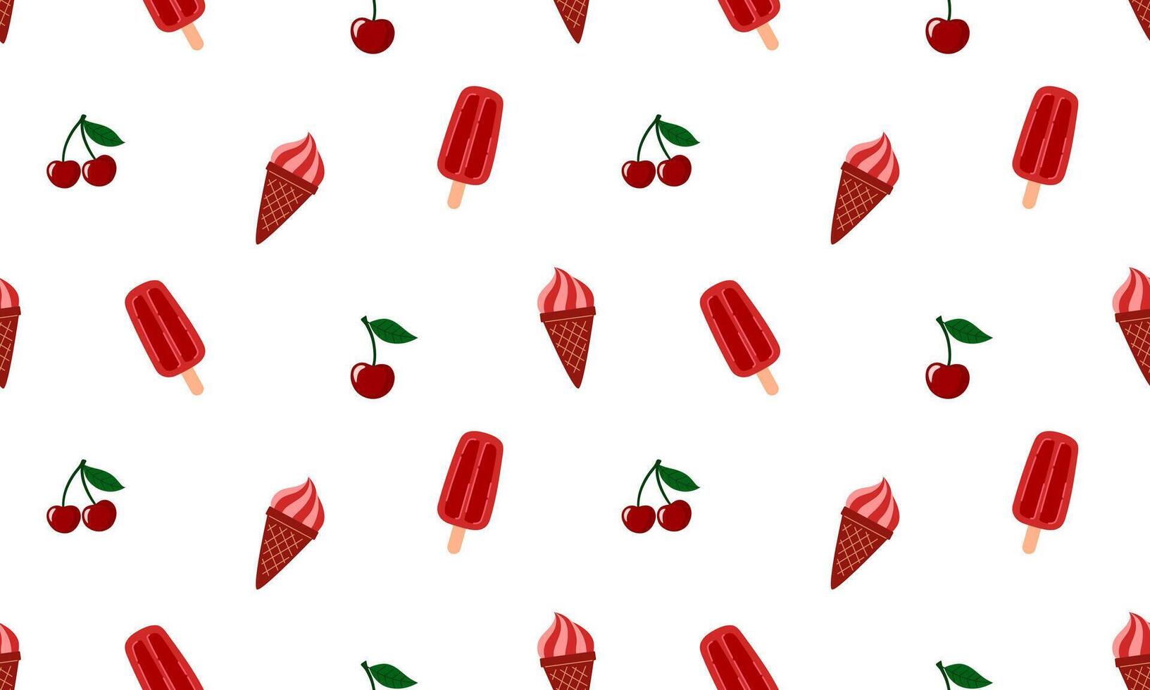 Cherry berry ice creme seamless pattern. Summer sweets and desserts with the taste of Cherry. Flat illustration isolated on white background vector