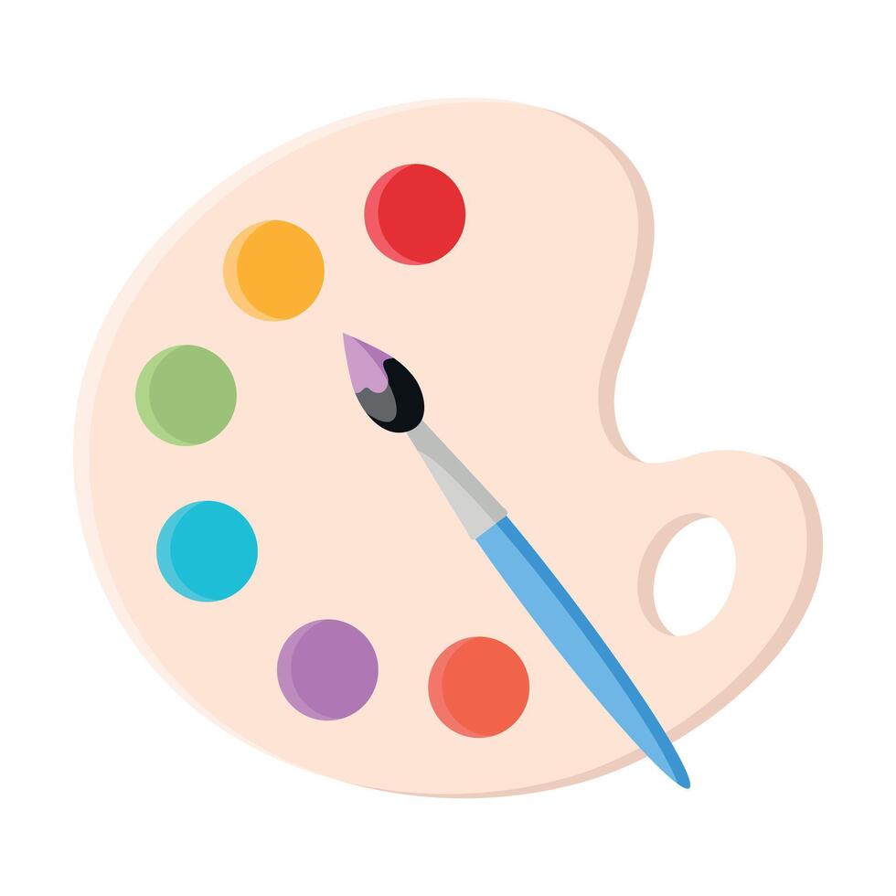 Watercolor art palette and brush isolated on white background. Painting supply icon. Artist emblem. illustration vector