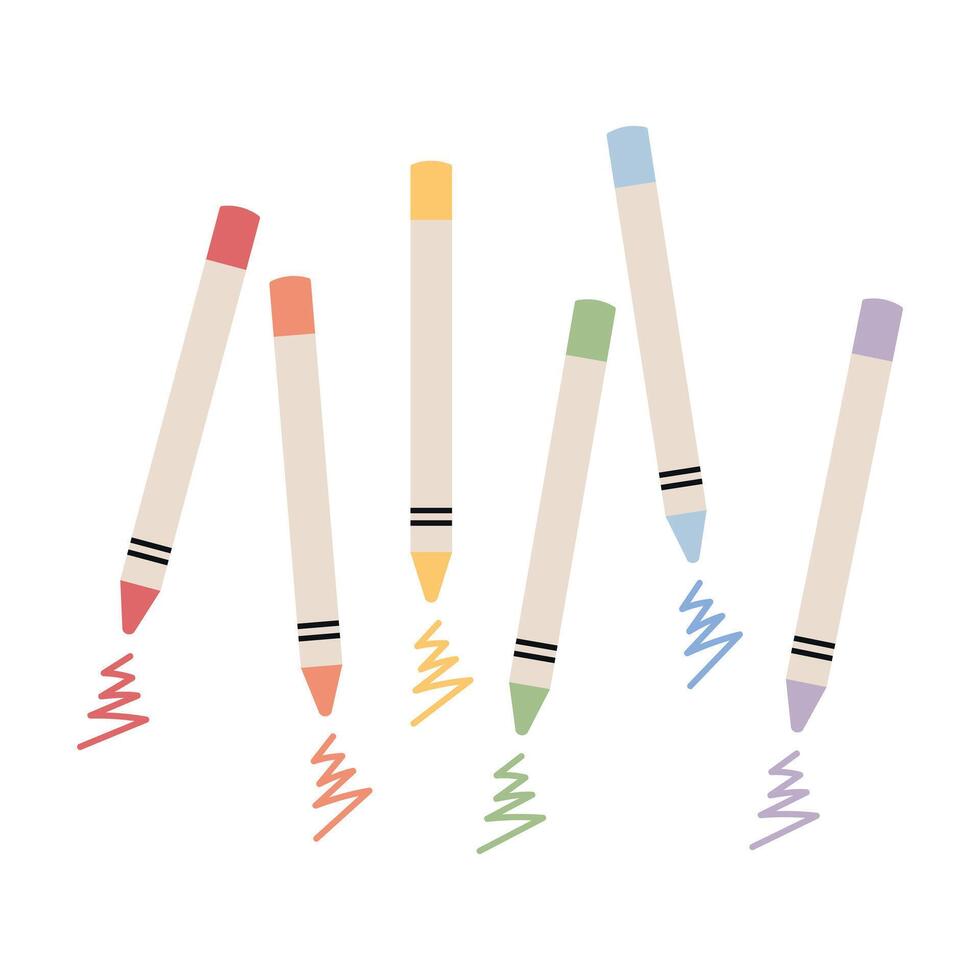 Set of wax pastel or oil pastel crayons isolated on white background. Childish palette. illustration vector