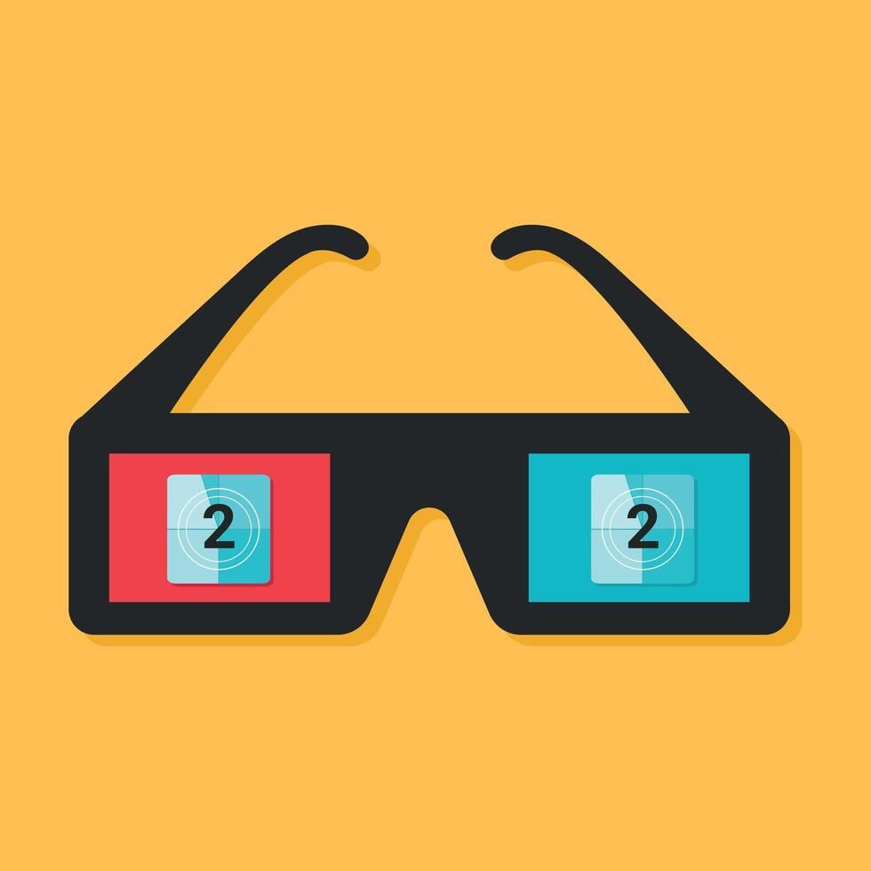 3d glasses with movie screen reflection on yellow background. illustration vector
