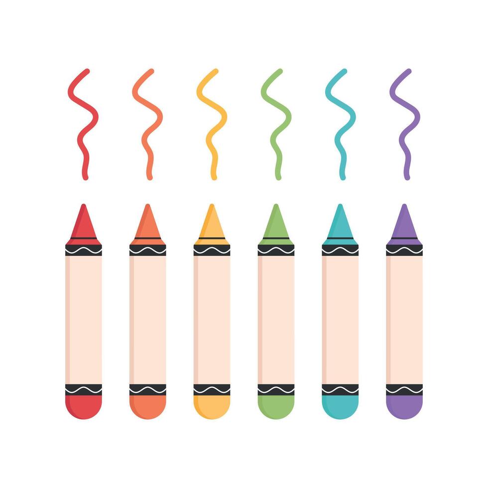 Set of wax crayons in bright colors isolated on white background. Childish palette. illustration vector