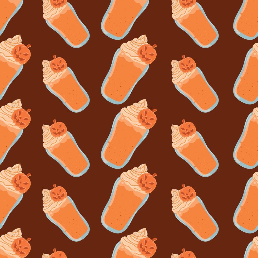 pumpkin latte seamless pattern, pumpkin cookie, autumn illustration vector