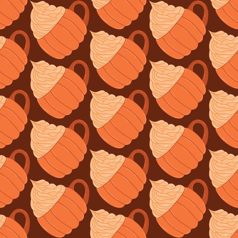 pumpkin latte seamless pattern in pumpkin mug autumn illustration vector