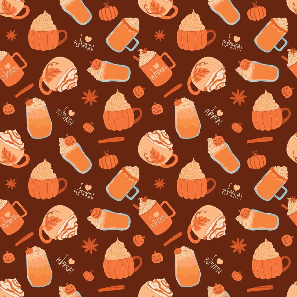 pumpkin latte seamless pattern autumn illustration vector