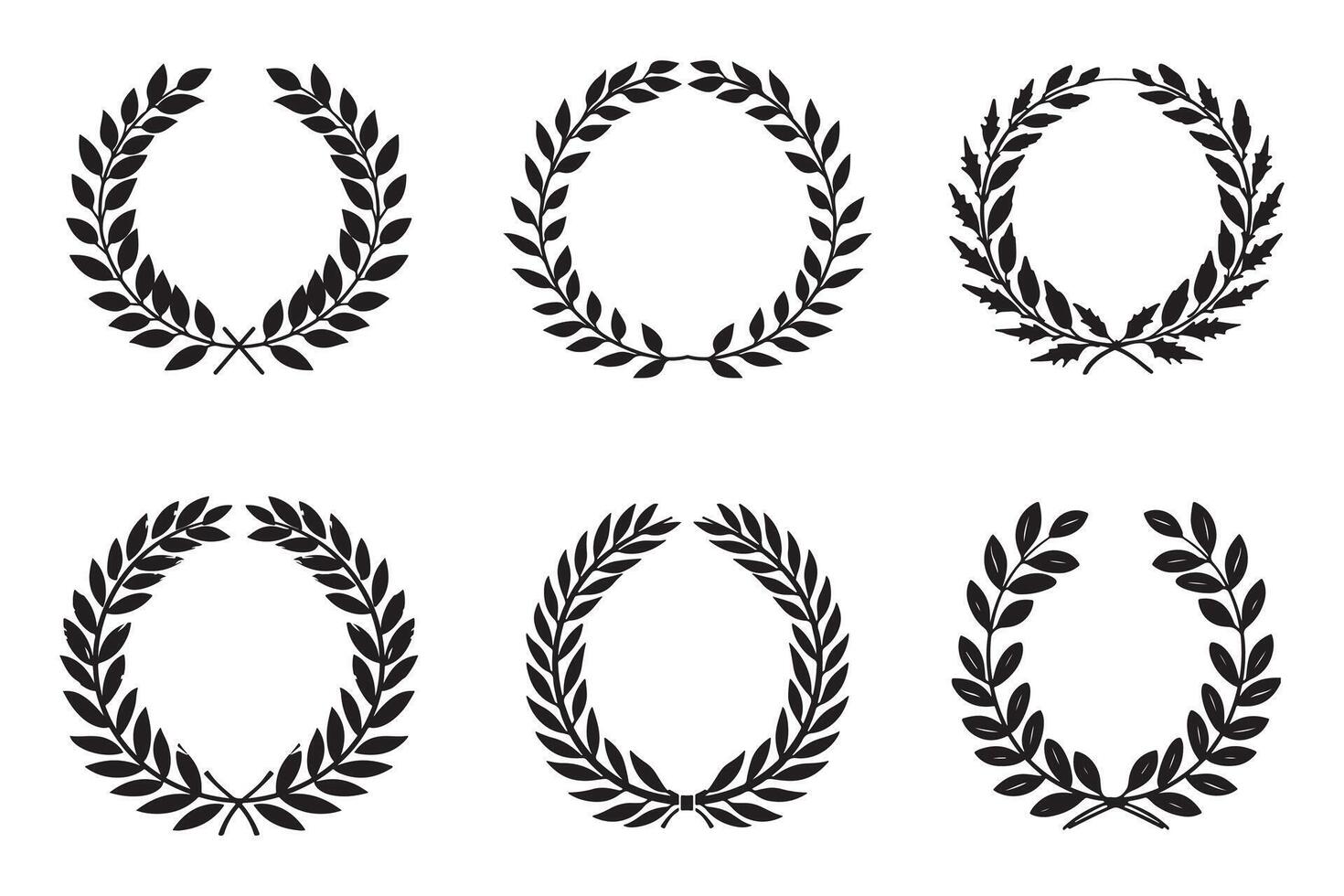 Vintage Black Laurel Wreath Emblem, Decorative Black Laurel Wreath Badge vector