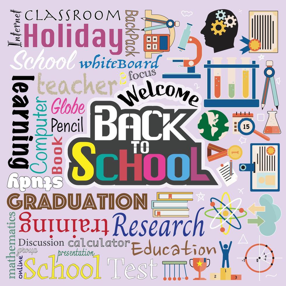 Back to School Text and Element in Purple Background. Back to School Background. vector