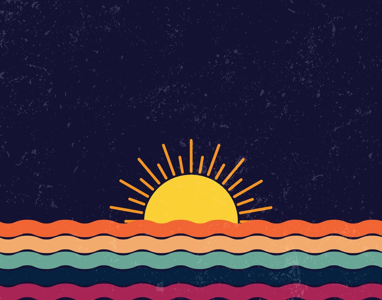 Sunset in Retro Stripes Background. Abstract Retro Lines Background. vector