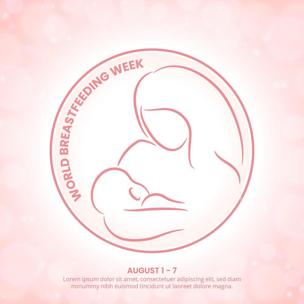 World Breastfeeding Week background with mom and baby line art style vector