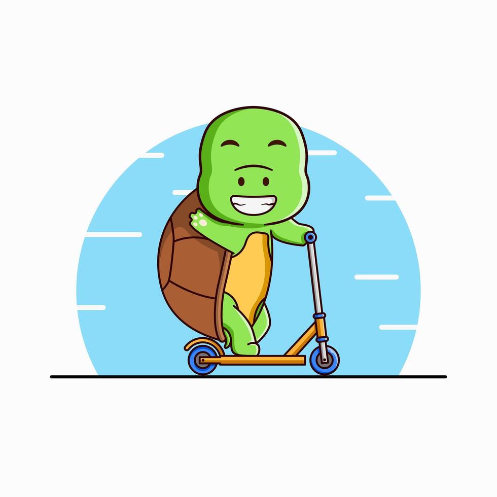 Free Cute Turtle Playing Scooter Cartoon Illustration Icon Sport Mascot. Cartoon Style. vector