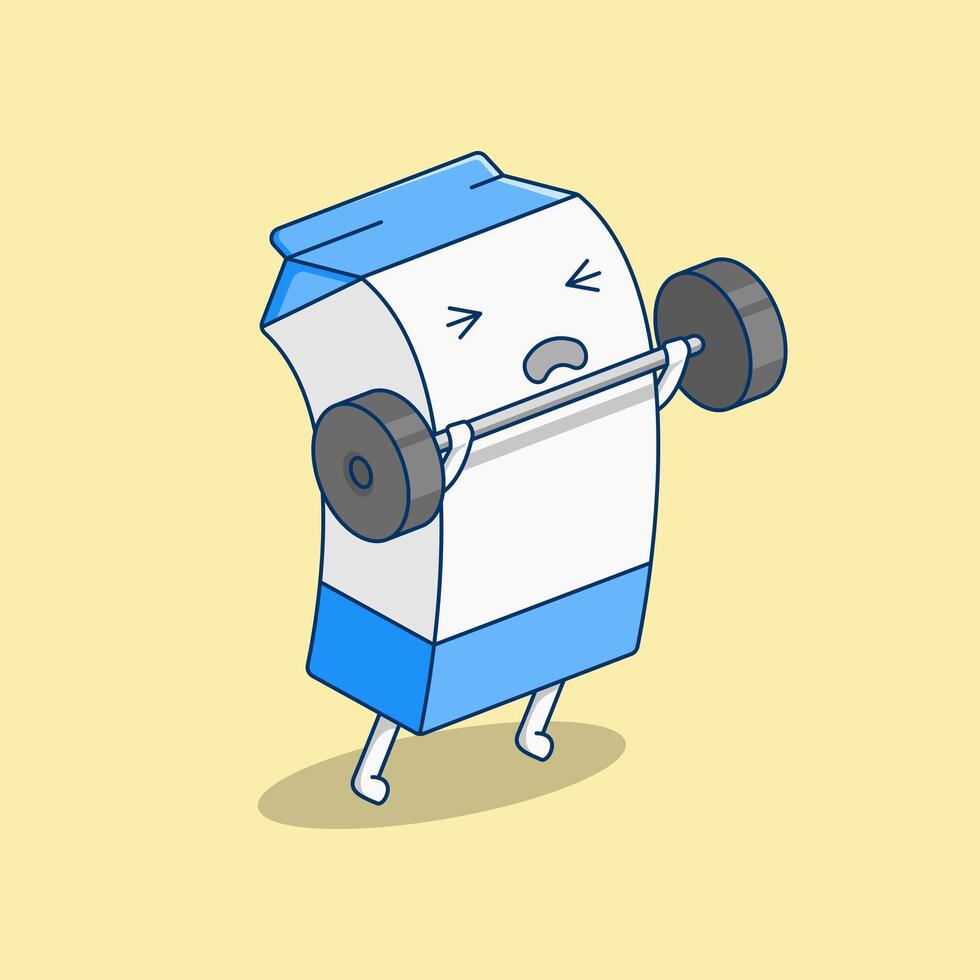 Cute Milk Boxes Doing Lift Weights. Cartoon Illustration Icon Sport Mascot. Cartoon Style. vector