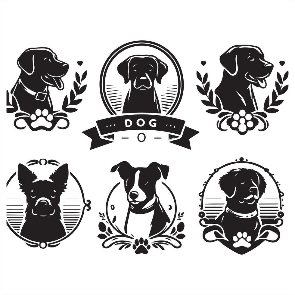 Print A collage of a dog a plant in an illustrated frame risograph silhouette white background vector