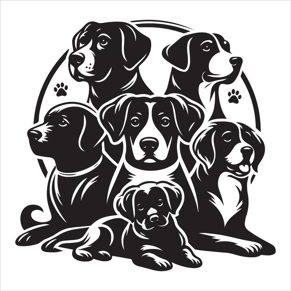 Print A collage of a dog a plant in an illustrated frame risograph silhouette white background vector