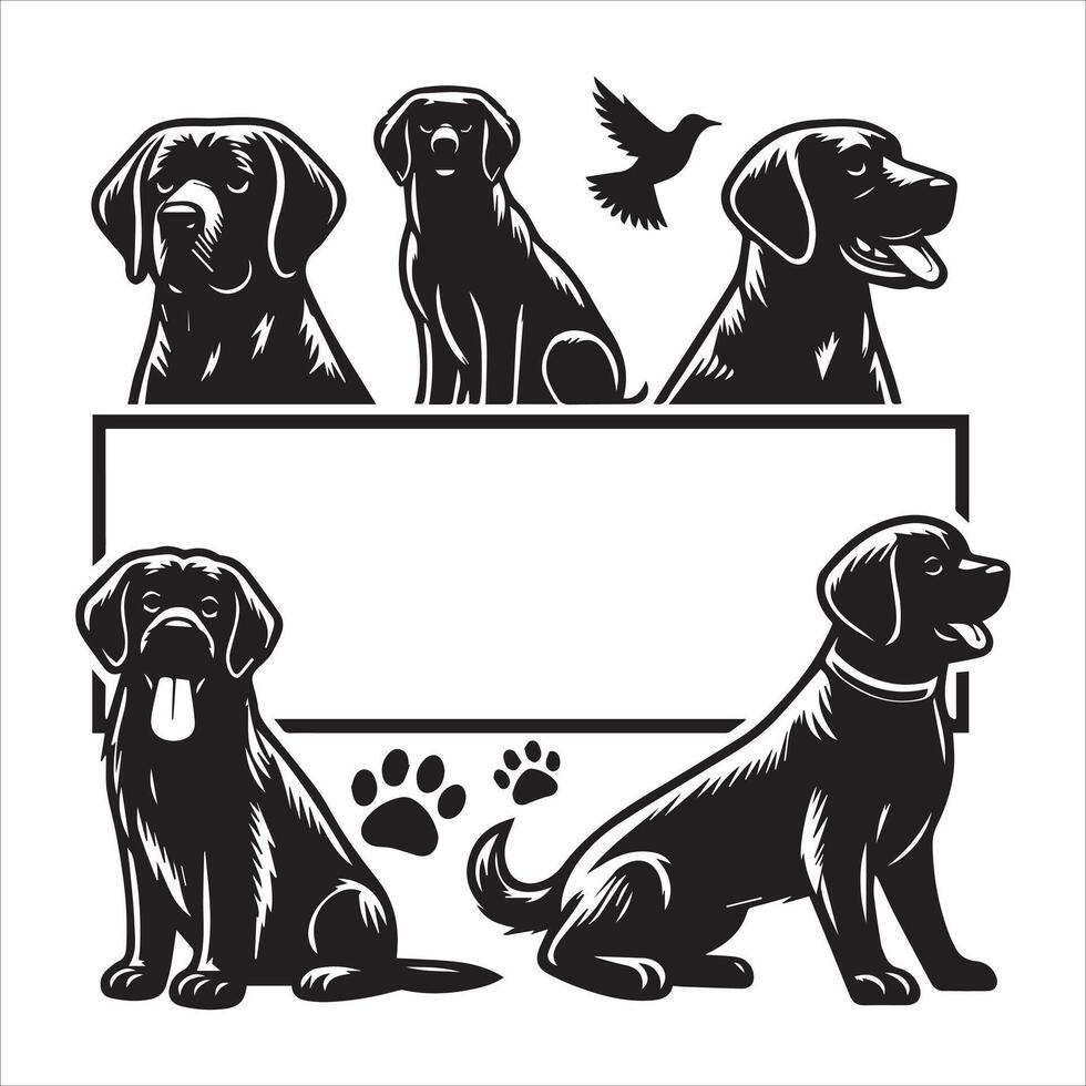 Print A collage of a dog a plant in an illustrated frame risograph silhouette white background vector