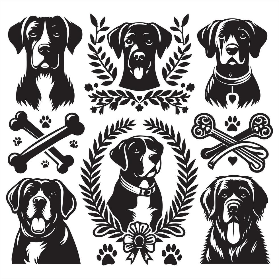 Print A collage of a dog a plant in an illustrated frame risograph silhouette white background vector
