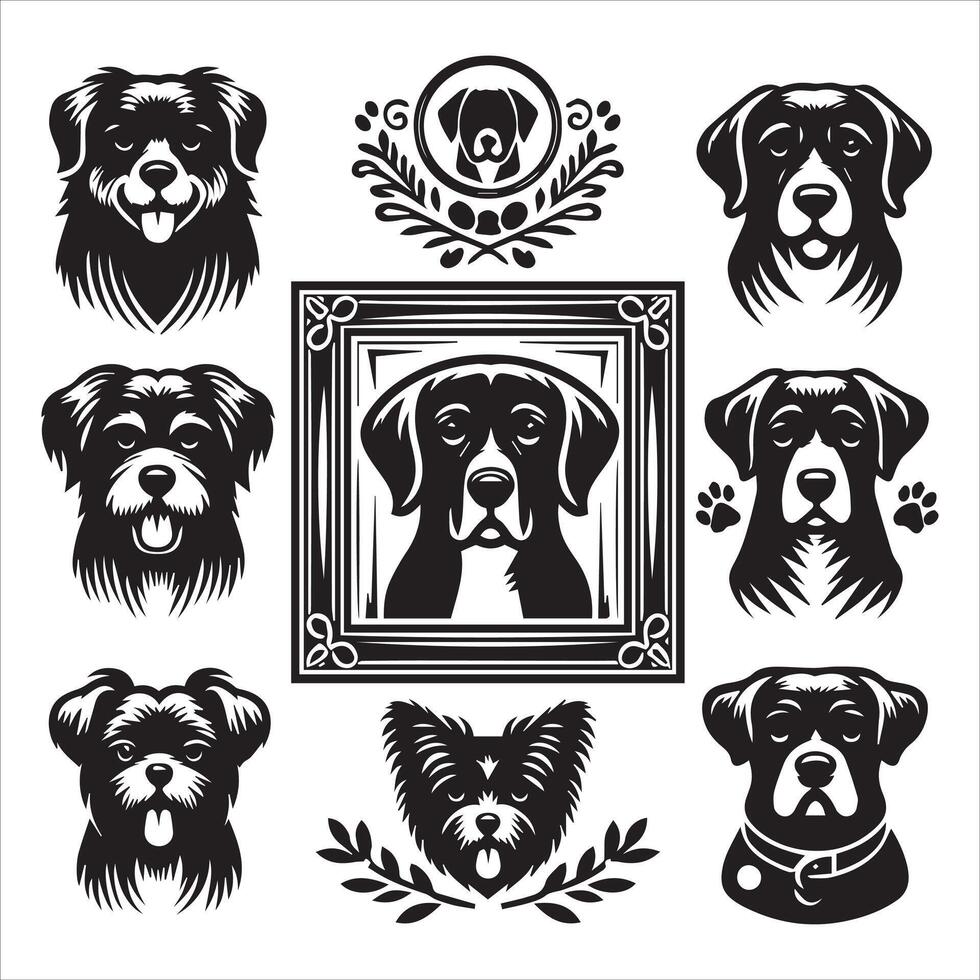 Print A collage of a dog a plant in an illustrated frame risograph silhouette white background vector