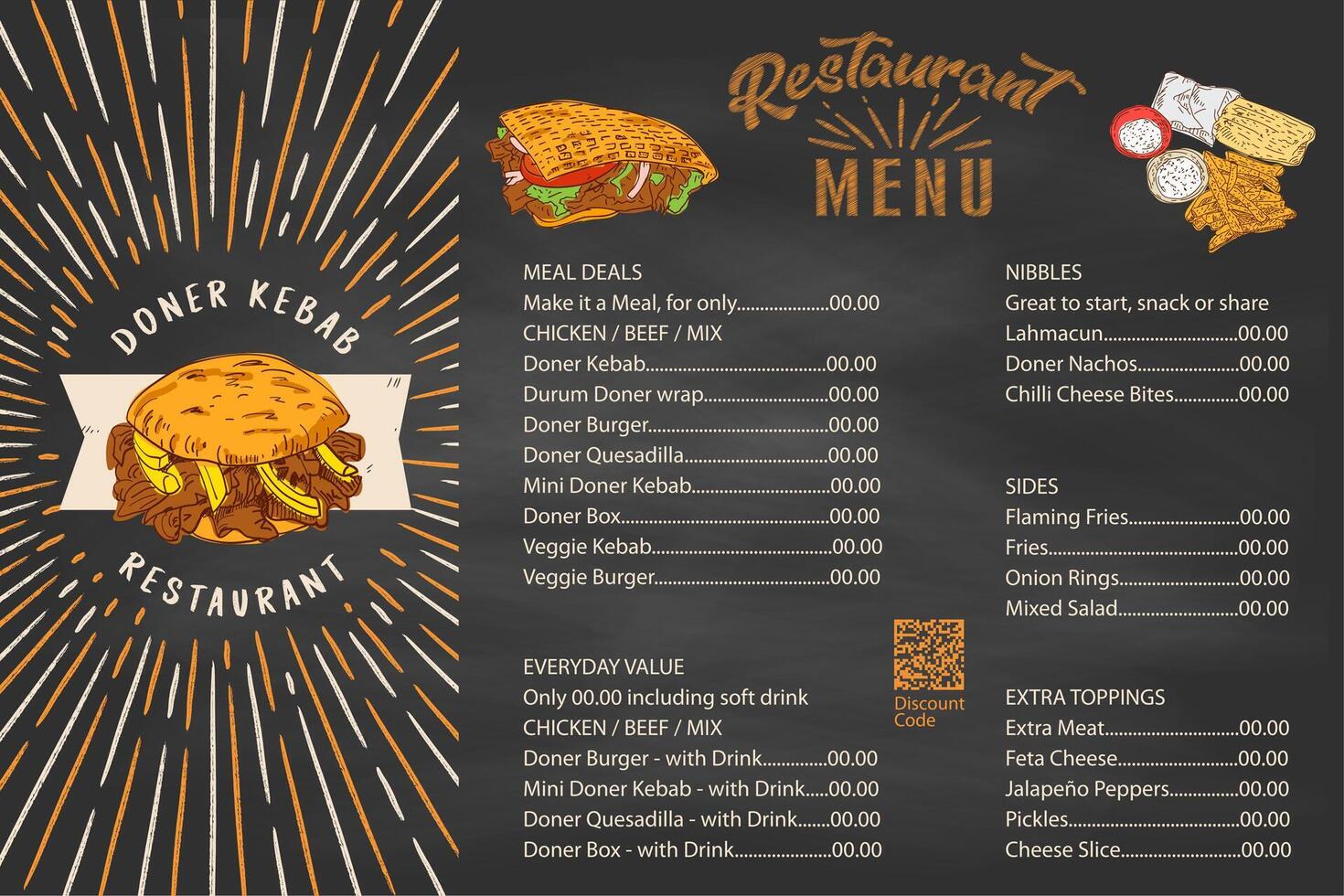 German Doner Kebab restaurant cafe poster, menu template design. vector