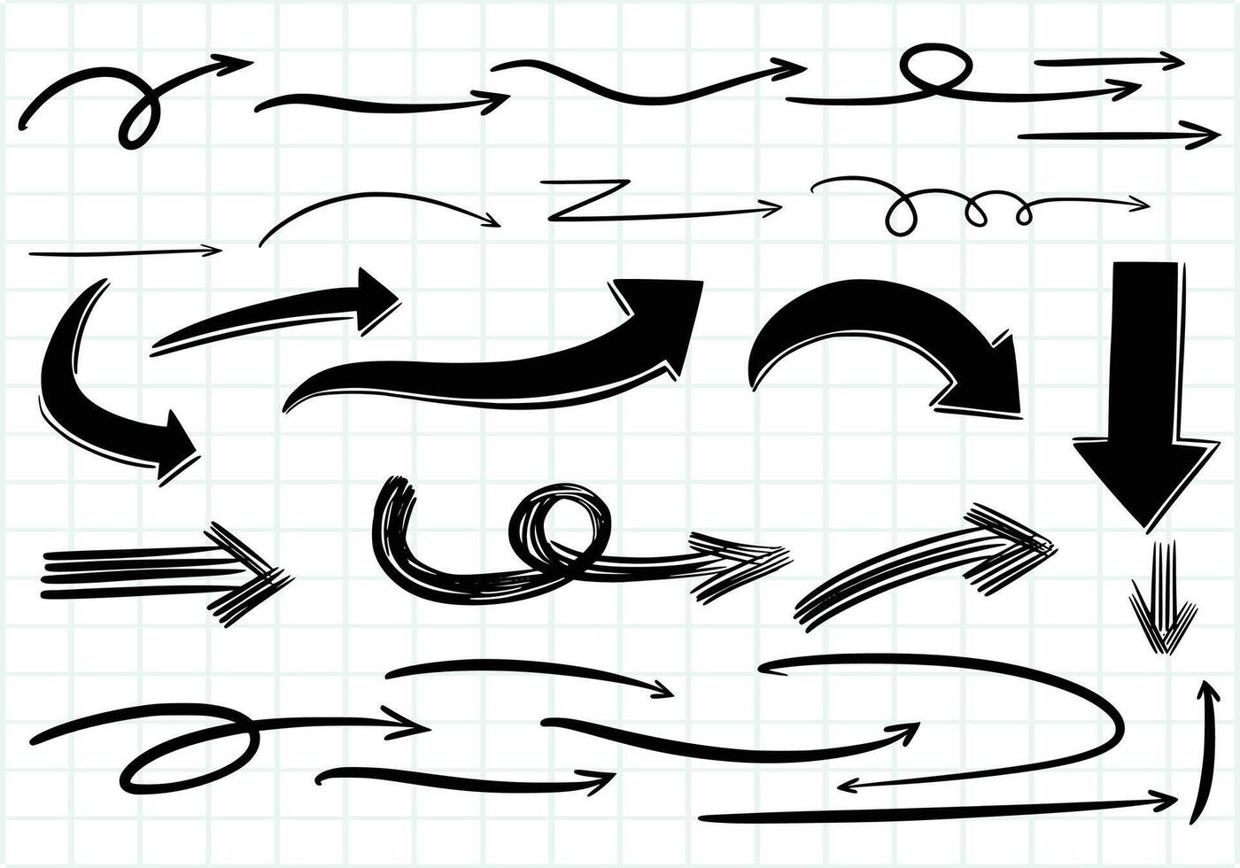 Hand draw directional arrows set sketch design vector