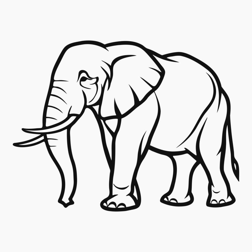 Indian elephant logo in black and white colors. Minimalist outline animal icon vector