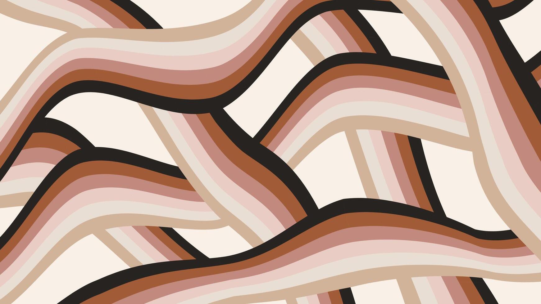 Groovy wavy stripes pattern on beige background. Abstract vintage art design in 60s-70s style vector
