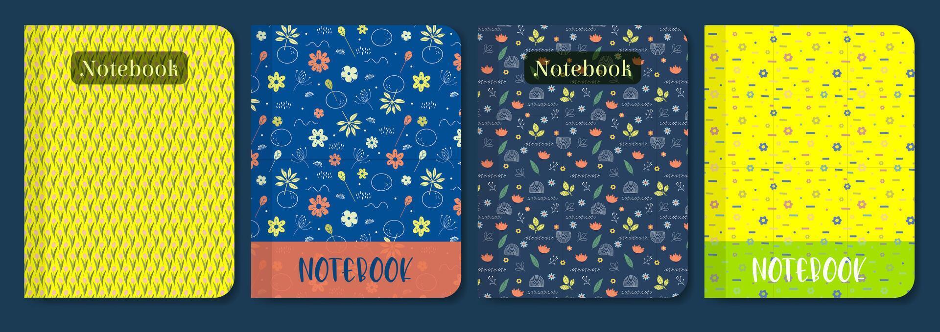 Flourish pattern design for notebook cover. Diary with springtime elements template collection. vector