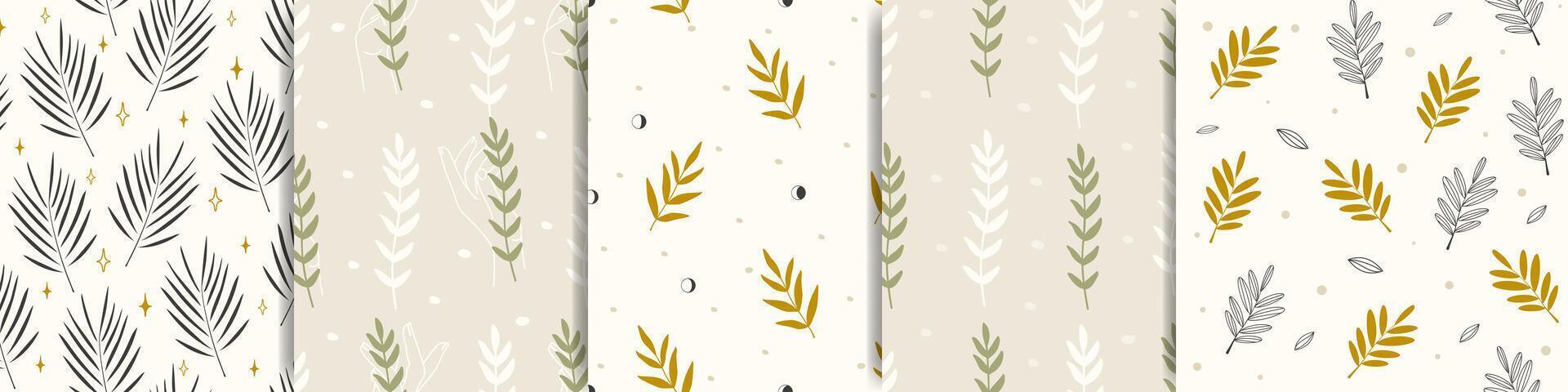 Branding flat floral pattern design. Witchcraft nature elements seamless pattern. vector