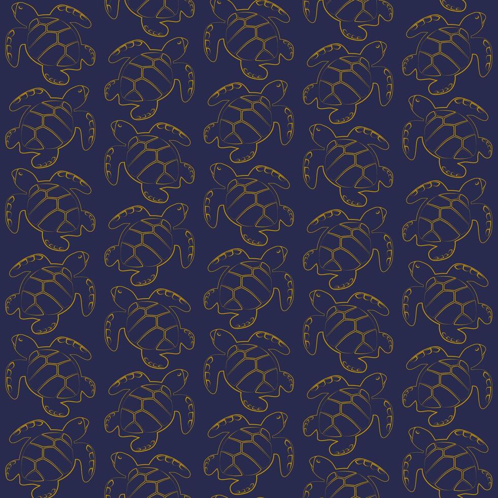 Cute sea and ocean cartoon turtle sketch pattern. Seamless pattern with underwater 2d character vector