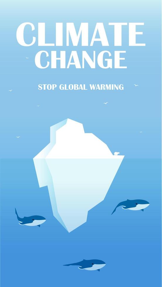 Climate change, floating iceberg banner template. Global warming vertical banner template. vector