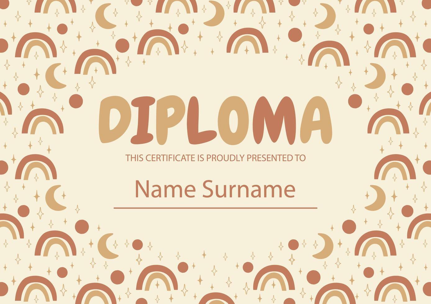 Children certificate of achievement and appreciation template. Diploma template for kids with rainbows. vector