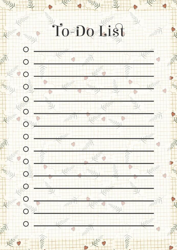 To do list floral spring paper sheet. Yearly planners worksheet lovely template. vector