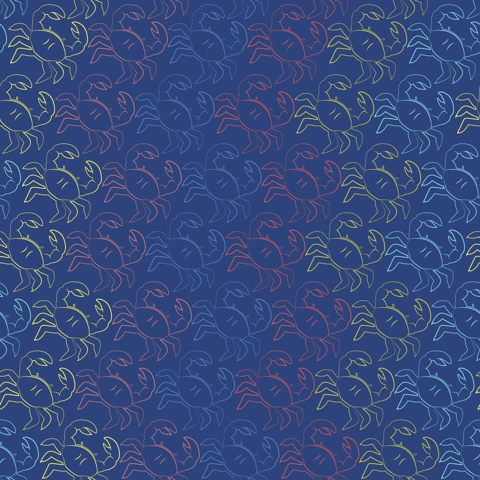 Cute sea and ocean cartoon crab sketch pattern. Seamless pattern background with underwater 2d vector