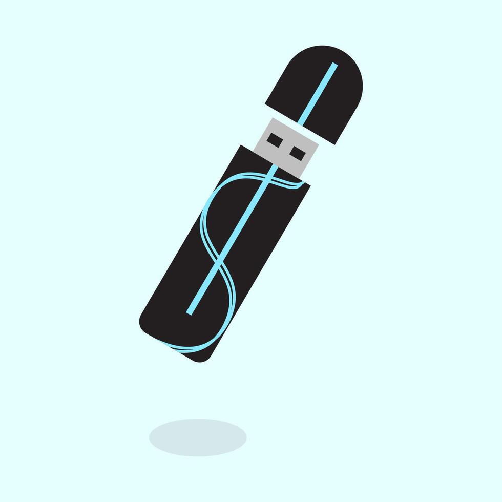 black usb with blue lines vector