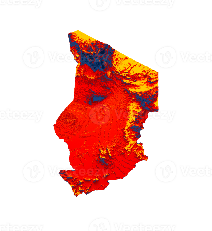 Chad map with the flag Colors Red and yellow Shaded relief map 3d illustration png