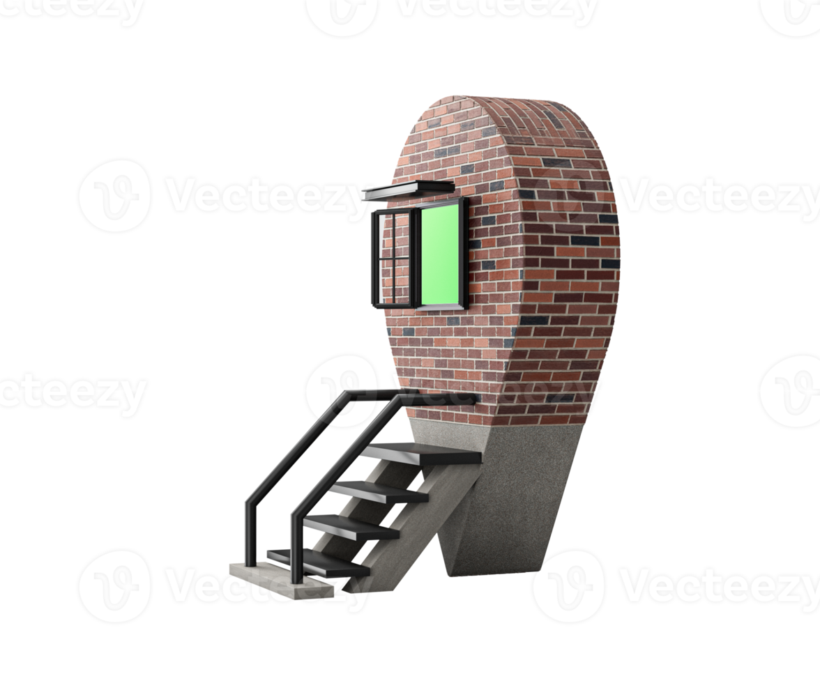 3D Location Navigator Pin Brick Wall Metal Stairs Shop Market Outlet Stores Concept 3D Illustration png