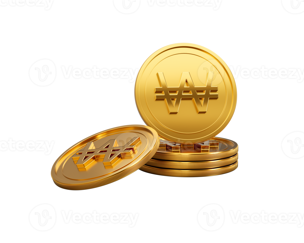 3d Stack Of Golden Korean Won Coins Shiny Rounded Coins Stack 3d Illustration png