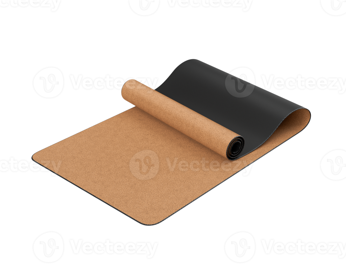 3D Half Rolled Beige And Black Yoga Mat Fitness And Health Exercise Equipment 3D Illustration png