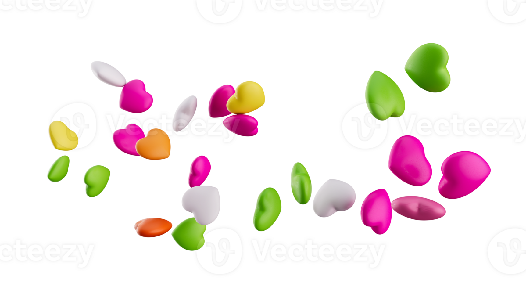 Multicolored hearts candies or yummy sweets 3d illustration png