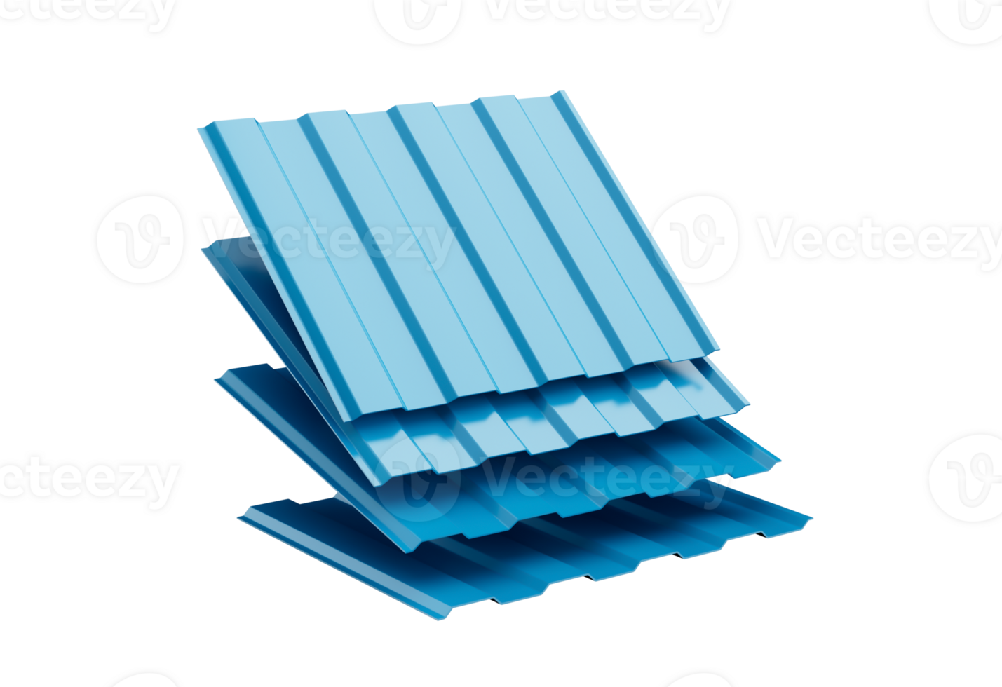 3d Sea Blue Falling Metallic Stacks Of Corrugated Galvanised Iron For Roof Sheets 3d Illustration png