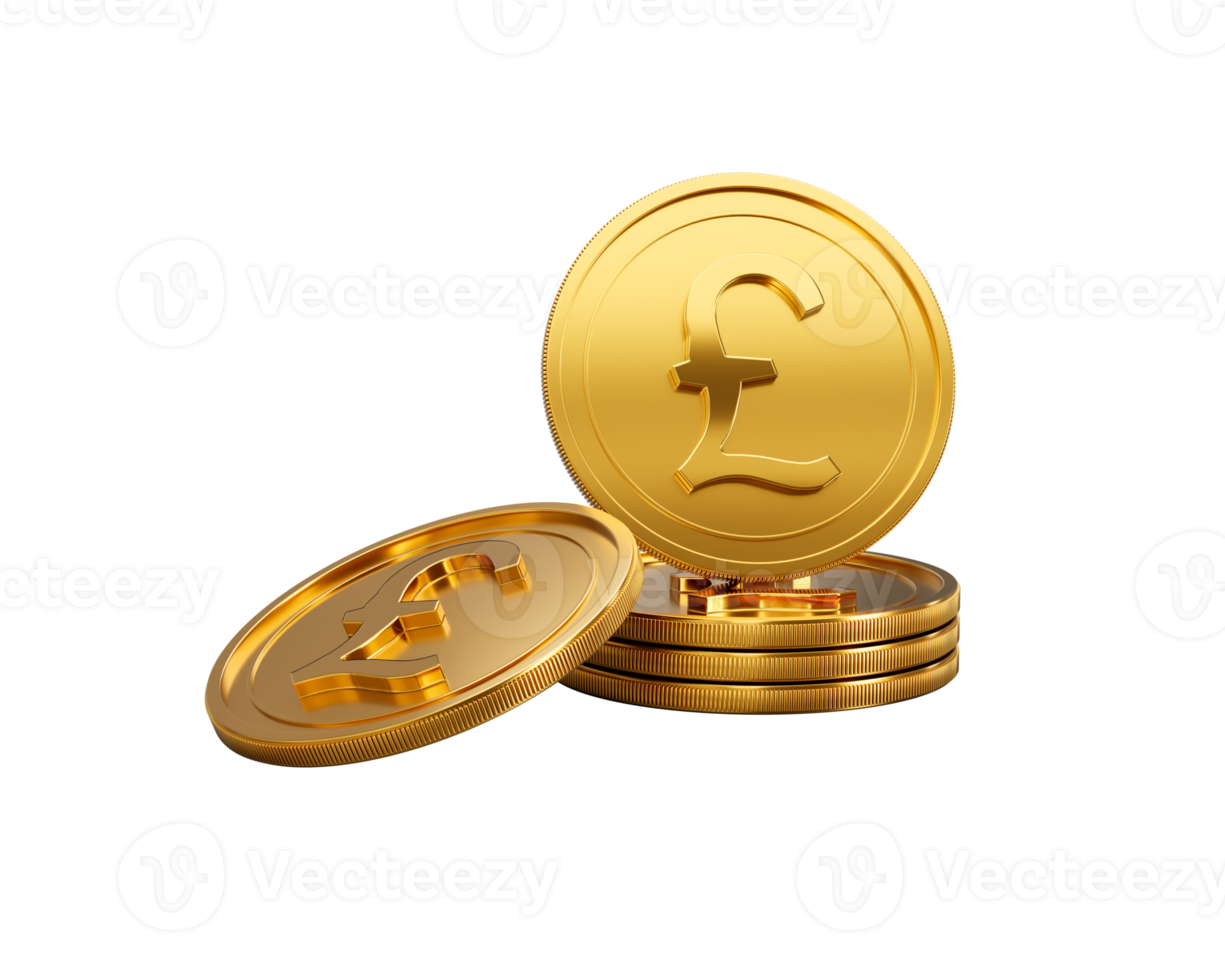 3d Stack Of Golden British Pound Coins Shiny Rounded Coins Stack 3d Illustration png