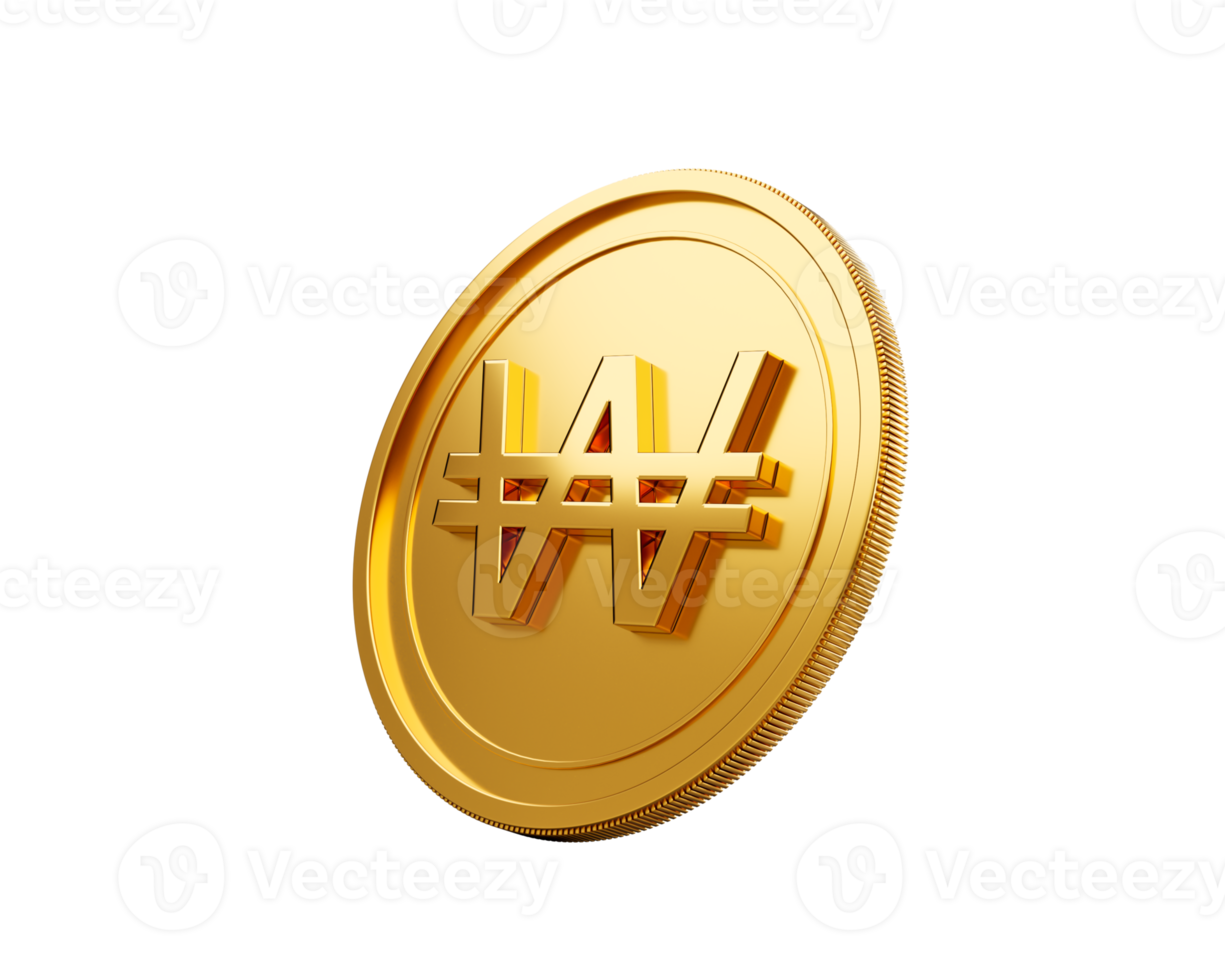 3d Golden Shiny Rounded Korean Won Coin 3d Illustration png