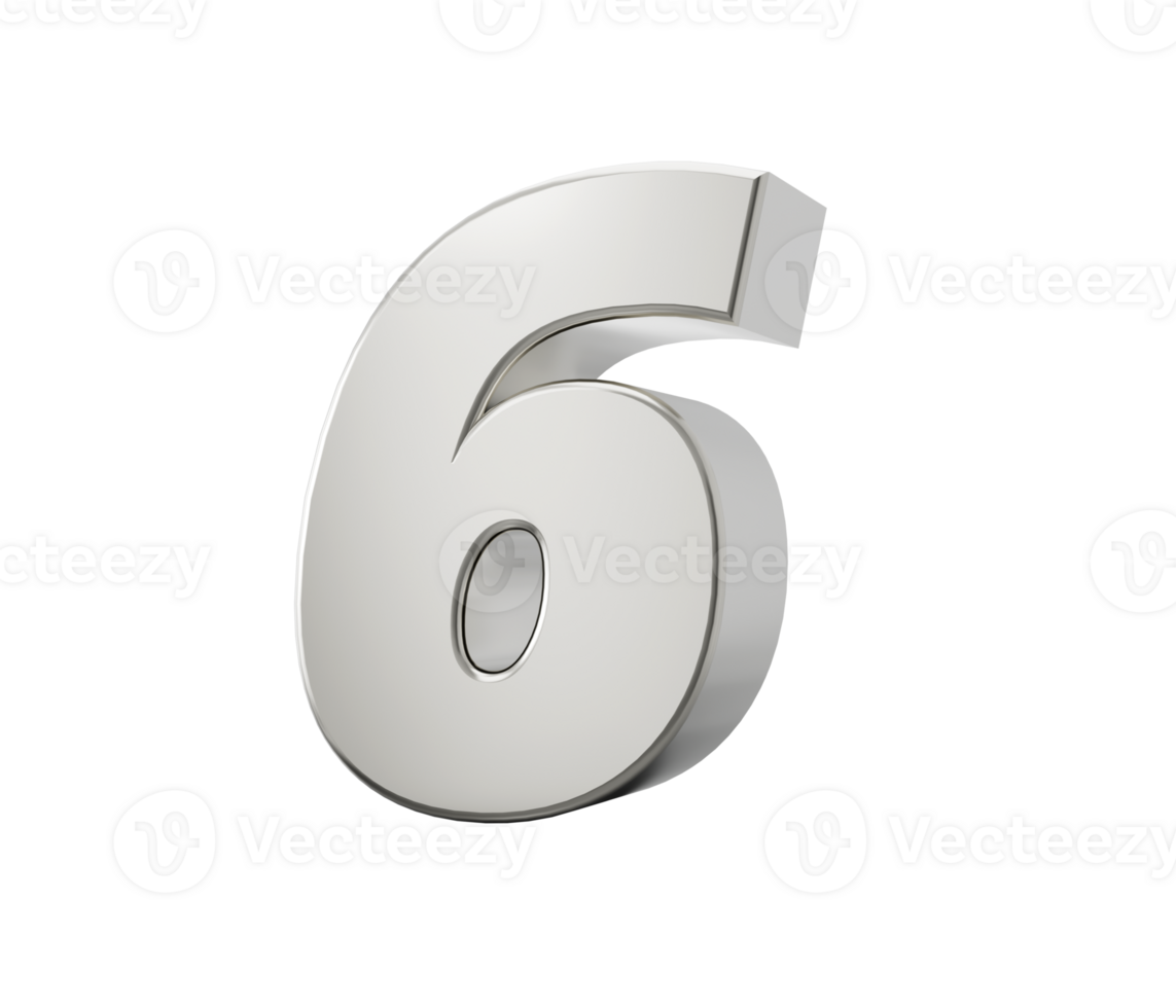 Silver 3d 6 Six numbers. 3d illustration png