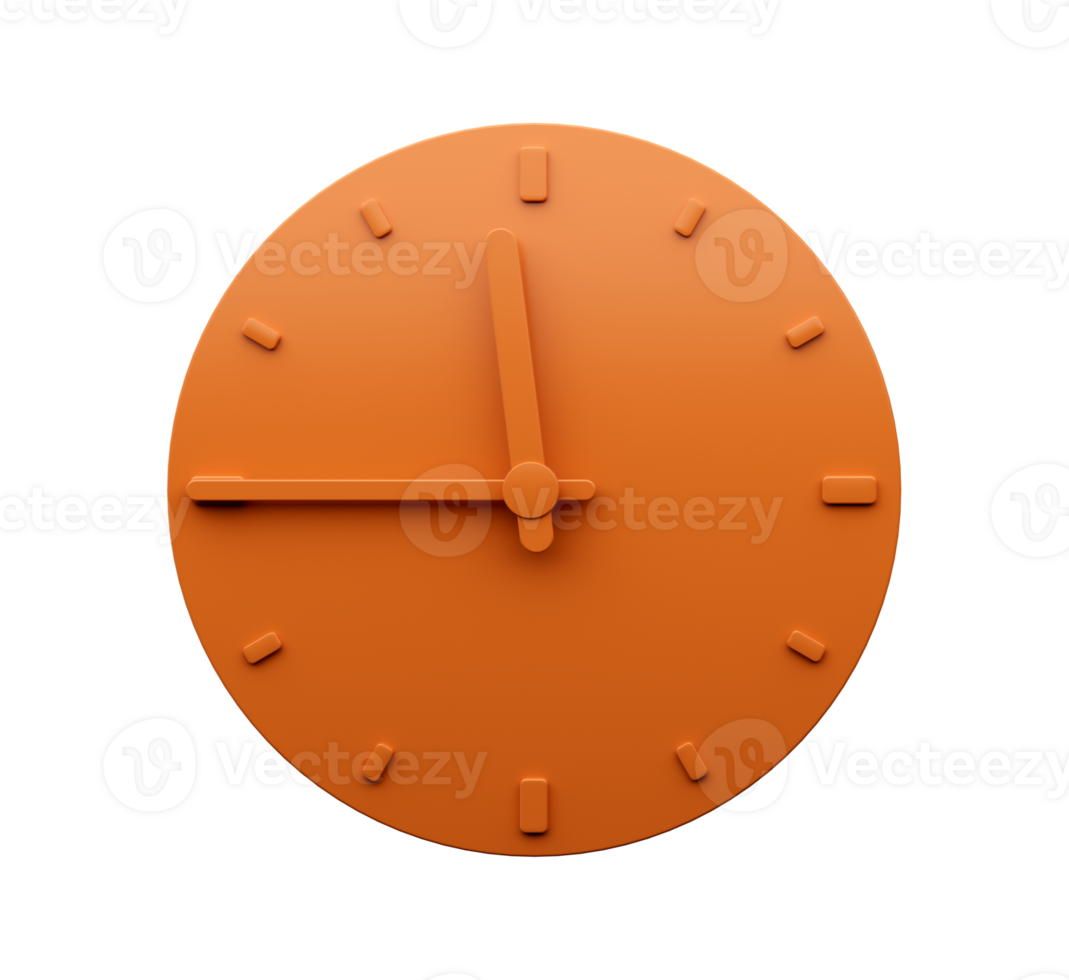 Minimal Orange clock quarter to Twelve abstract Minimalist wall clock 3d Illustration png