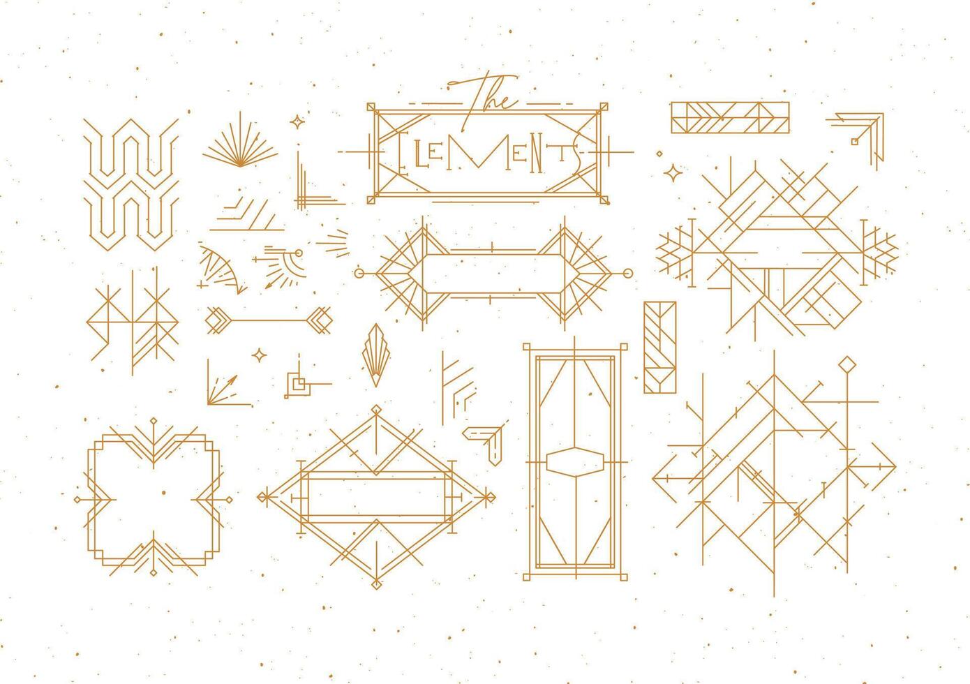Art deco vintage design elements drawing in gold line style on white background vector